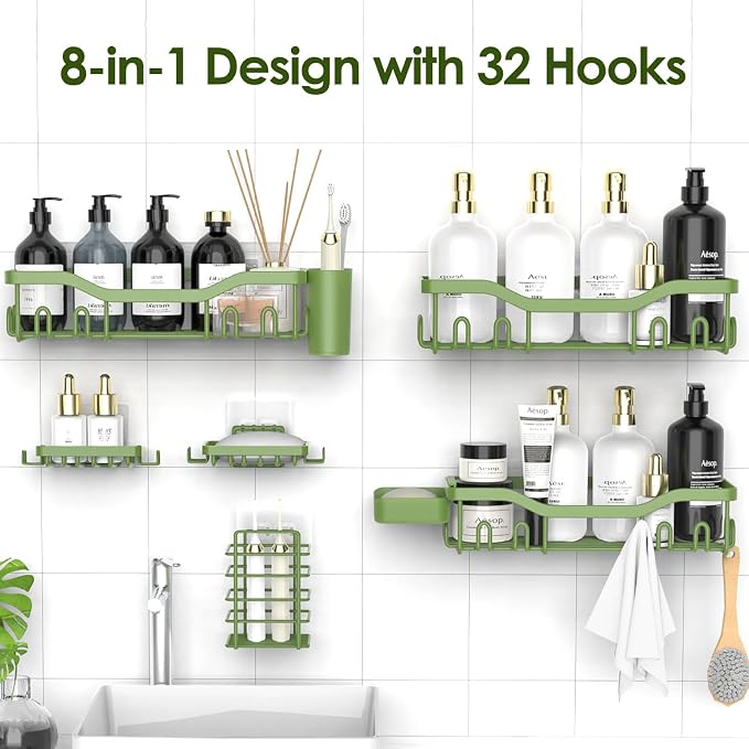 NESOMI Shower Caddy Adhesive Shower Organizer 8-Pack, Rustproof Stainless Steel - Image 4