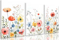 KISSFOX Framed Colorful Wildflower Canvas Wall Art Set Of 3 Flowers Pictures by KISSFOX