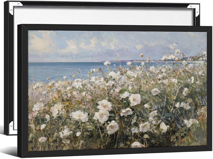 Nature Landscape Wall Art Coastal Wildflower Poster 24X36 inch Black Framed by rumlud