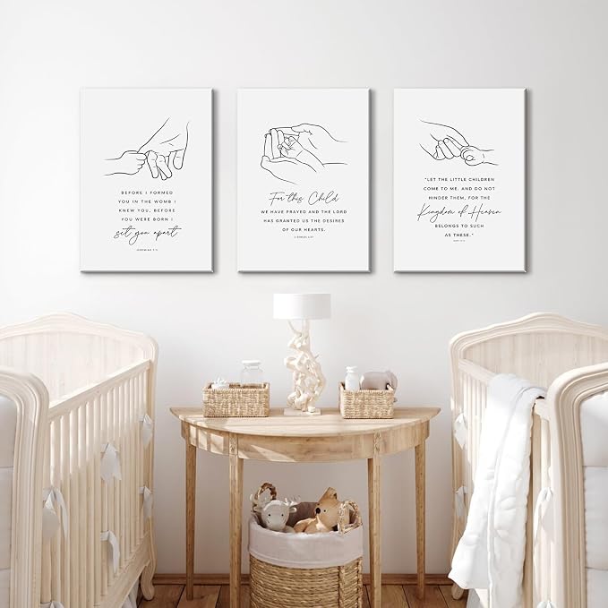 Joocrise Nursery Scripture Wall Art Set of 3 Nursery Bible Verse Wall Decor - Image 4
