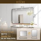 TETOTE 60 x 40 Inch Black Frame Mirror, Bathroom Vanity Mirror - Image 6