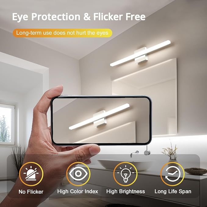 Combuh Lights for Bathroom Vanity Fixtures Above Mirror Soft Shadow Free Wall - Image 5