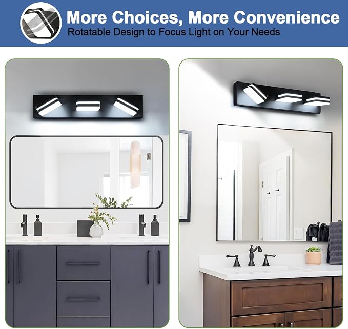 360° Rotate LED Bathroom Vanity Light Fixtures, 1300LM Acrylic Matte Black - Image 6