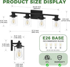 DORESshop Bathroom Light Fixtures, 4-Light Black Bathroom Lighting Fixtures - Image 4