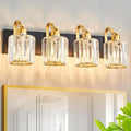 4 Light Crystal Vanity Lights for Bathroom, Modern Matte Black and Gold Wall by AIXIALIN