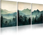 Mountain Wall Art Decor Set of 3 Sage Green Forest Canvas Wall Art Prints by Unknown