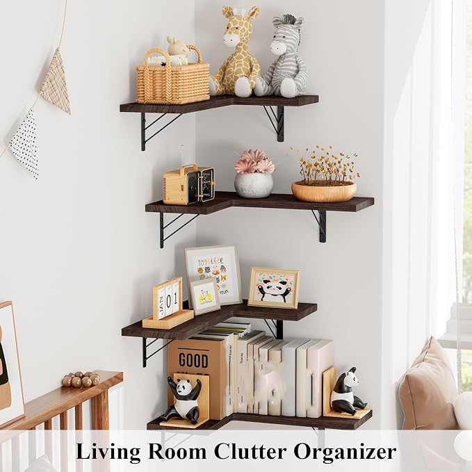 Love-KANKEI Corner Shelf Wall Mounted Set of 4, Floating Wall Shelves - Image 4