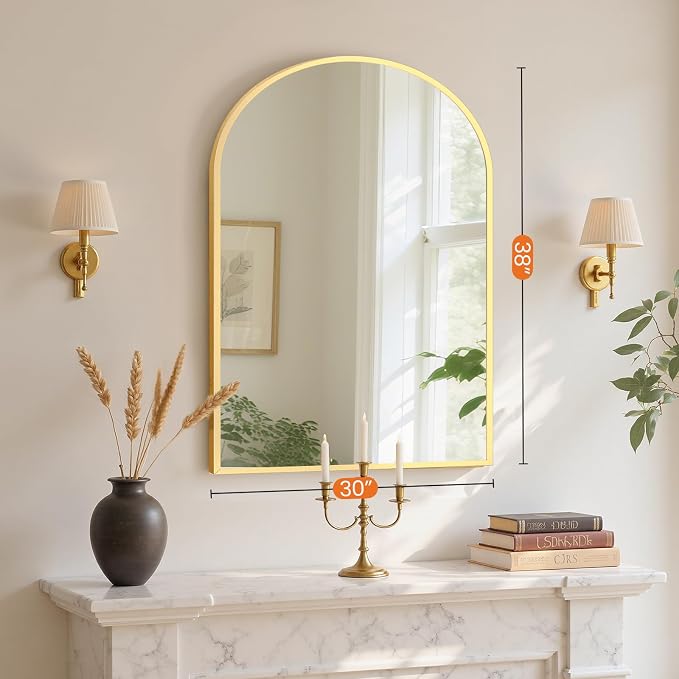 Sweetcrispy 38"x30" Arched Gold Bathroom Mirrors - Image 4
