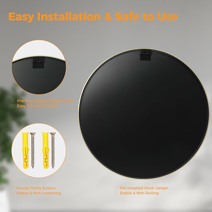 OLIXIS 28 Inch Gold Round Bathroom Wall Mirror, Round Bathroom Mirrors - Image 5