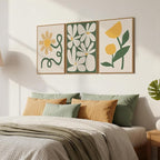 Framed Boho Abstract Wall Art Bedroom, 3 Piece Green and Yellow Mid Century - Image 2
