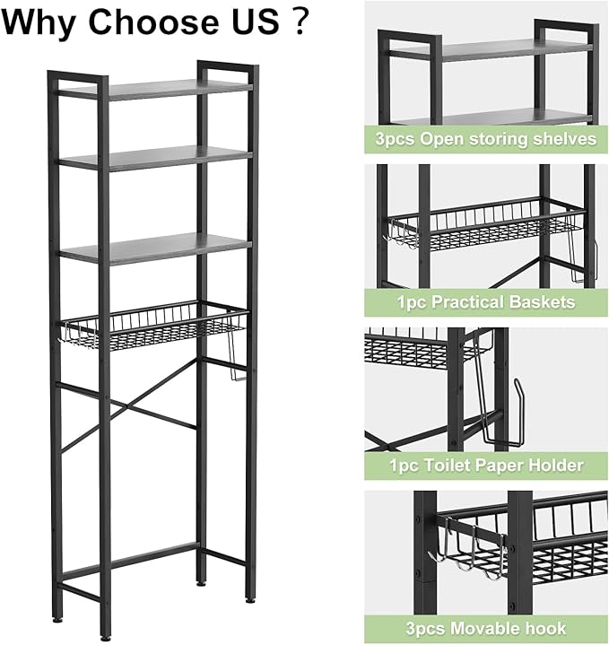 Kalrin Over-The-Toilet Storage Rack, 4-Tier Bathroom Organizer Shelf Over Toilet - Image 6