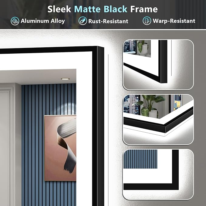 60x30 Black Framed LED Bathroom Mirror - Image 9