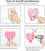 Heart Wall Hooks, 8 Pack, Small Pink Decorative Accessories, Purse Hanger - Image 7