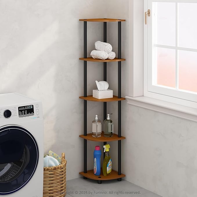 Furinno Turn-N-Tube Storage Shelves, 5-Tier Book Shelf, Corner Shelf, Toolless by Furinno-FitsYourSpaceFitsYourBudget