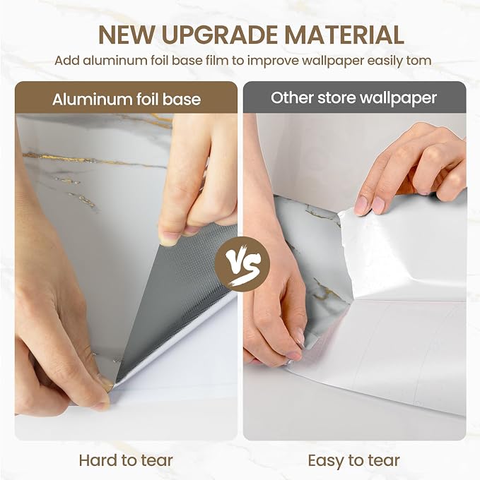 practicalWs Glossy Marble Wallpaper Peel and Stick White/Gold Granite Contact - Image 9
