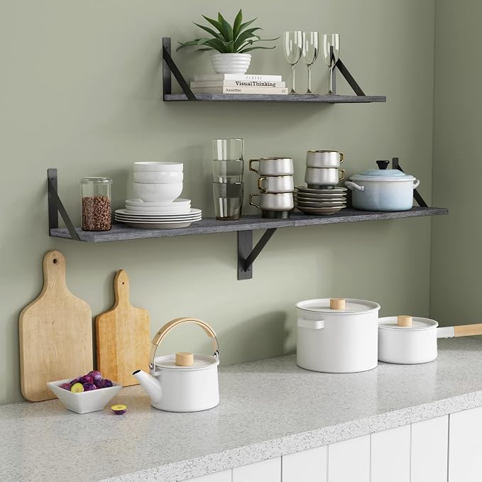 Forbena Gray Floating Shelves Wall Mounted Bookshelf Set of 3, 24 Inches Long 8 - Image 3