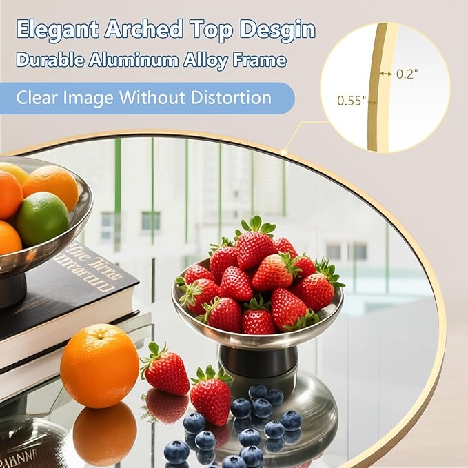 Arched Full Length Mirror with Stand, Extra Large Gold Full Length Body Mirror - Image 4