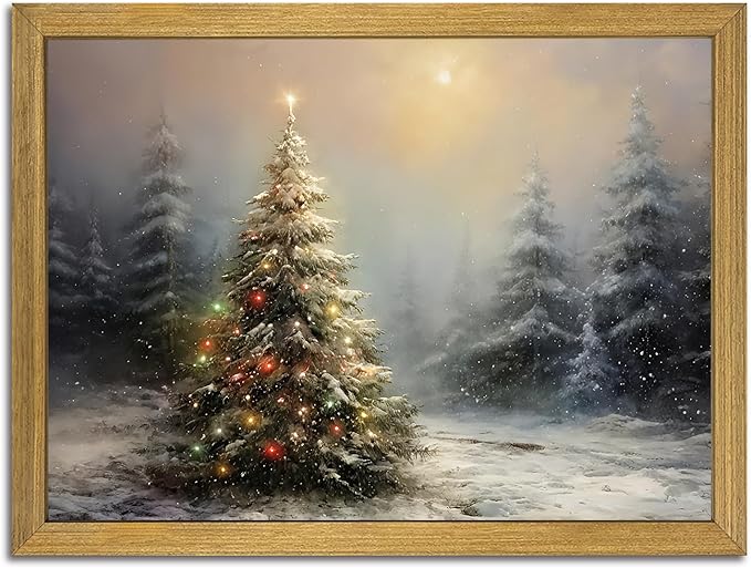 Vintage Christmas Wall Art, Vintage Pine Tree Canvas Wall Decor Painting by Unknown
