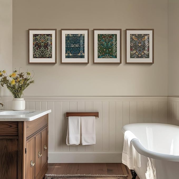 Framed William Morris Canvas Wall Art, 4 Piece Vintage Botanical Floral Bird - Image 3