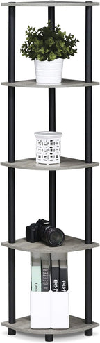 Furinno TURN-N-TUBE Corner Shelf Set of 2, 5-Tier Corner Bookshelf, Open - Image 5