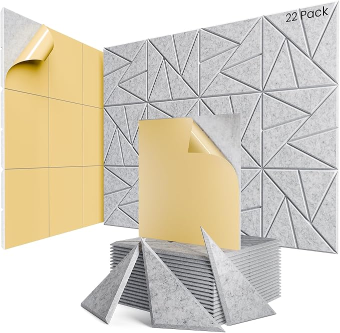 22 Pack Acoustic Panels with Self-Adhesive, Sound Panels High Density, by ROOME