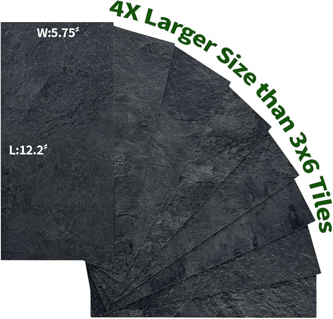 AULIGET 6" x 12" Black Slate Peel and Stick Backsplash Wall Tiles, PVC Faux - Image 5