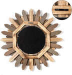 Honiway Boho Wall Decor 21 inch Wall Mirror Rustic Wood Decorative Mirror - Image 7
