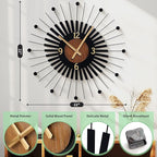 22 Inch Modern Sunburst Wall Clock Battery Operated, Silent Quartz Movement - Image 5