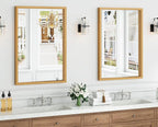 Syndra Natural Wood Frame Bathroom Mirror, 24x36'' Modern Vanity Mirror - Image 2