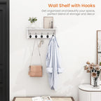 Homode Wall Shelf with Hooks, Coat Rack Wall Mount with Pegs, Hanging Entryway - Image 2
