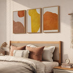 Framed Orange Abstract Boho Wall Art Bedroom, 3 Piece Neutral Mid Century - Image 2