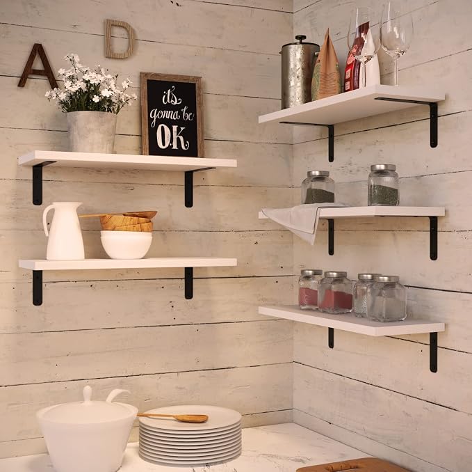 RICHER HOUSE Floating Wall Shelves, Rustic Wood Bathroom Shelves Set of 5 - Image 5