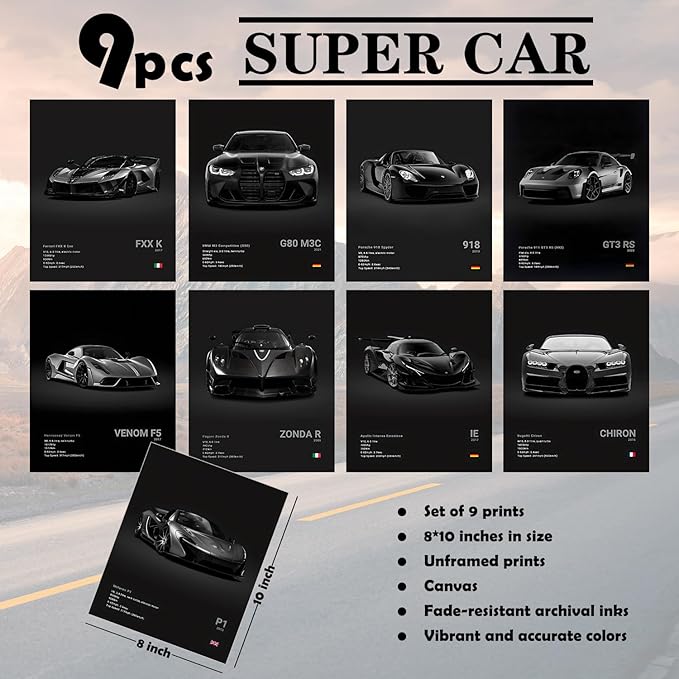CSLGQGV Car Poster Vintage Racing Car Wall Art Supercar Canvas Prints Painting - Image 4