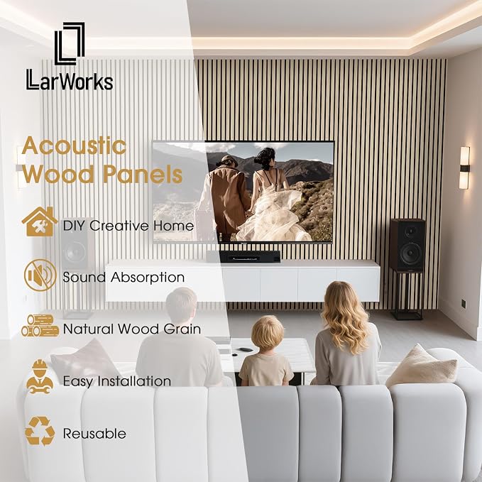 Wood Slat Wall Panels 4 Pack 94.5" x 7.9", Acoustic Wooden Panel - Image 2