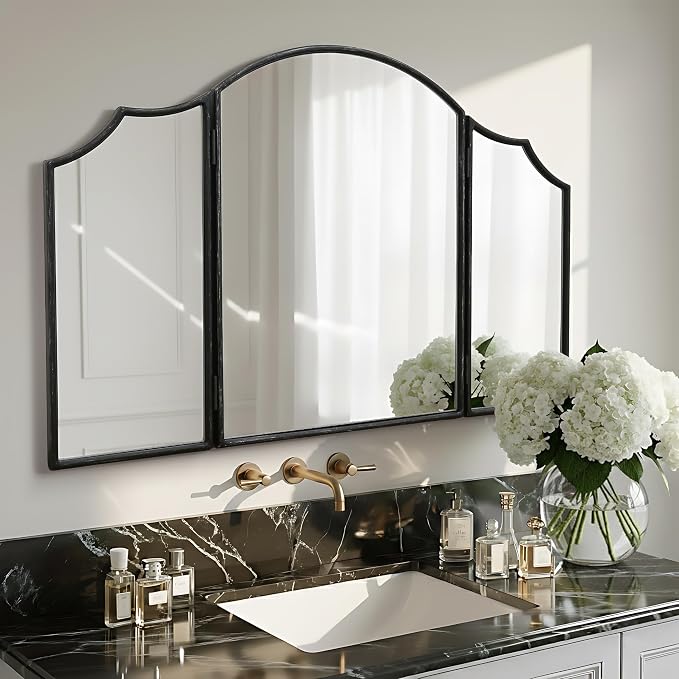 Besdomus Black Scalloped Dresser Mirror: 36"x24" Large Modern 3 Way Trifold - Image 6