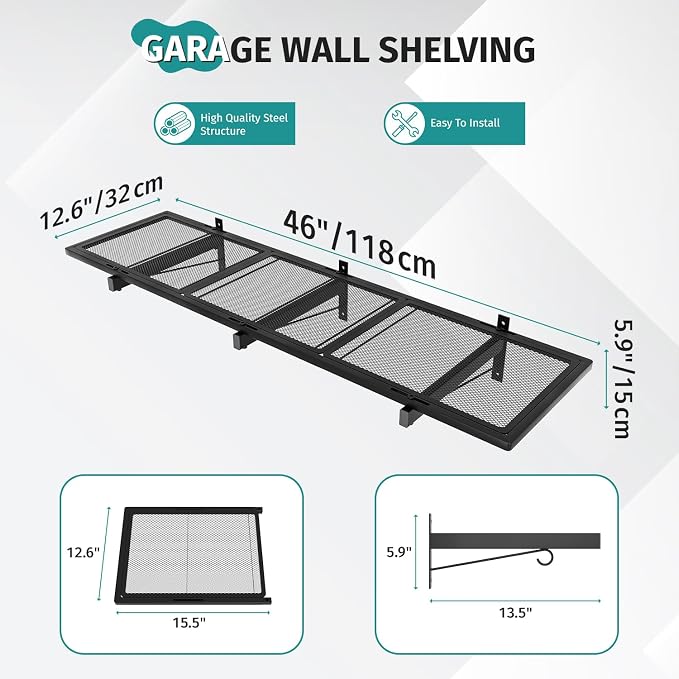 2 Pack Garage Wall Shelving, Heavy Duty Storage Shelves 360 LBS Capacity - Image 3