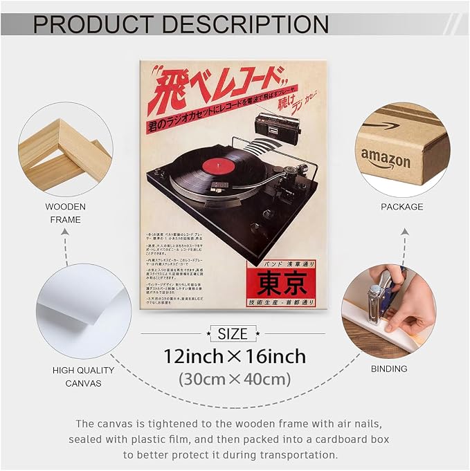 Podafu Japanese Retro Music Poster Framed Canvas Wall Art Vintage Asian Decor - Image 2