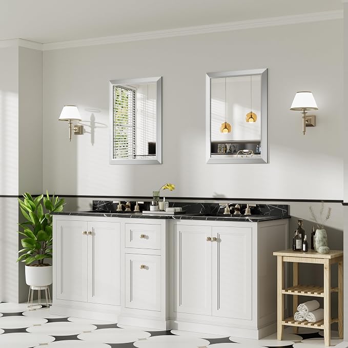 22x30 Inch Brushed Silver Bathroom Mirror - Image 4