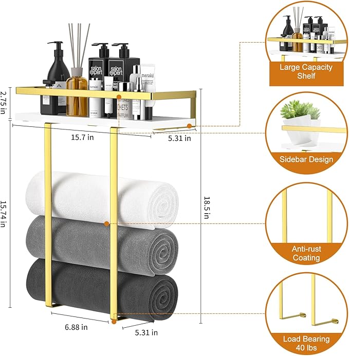 Towel Racks for Bathroom Wall Mounted, Metal Towel Holder - Image 2
