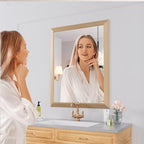 Amorho Bathroom Mirror, 28 X36 Inch Wall Mirror, Oak Wood Grain Metal Framed - Image 5