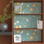 Green Floral Wallpaper Peel and Stick, Birds & Orange Fruits Contact Paper - Image 5