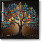 Framed Square Tree of Life Wall Art, Modern Contemporary Tree Painting Prints - Image 8