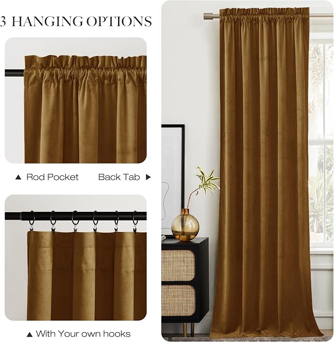 NICETOWN Gold Brown Velvet Curtains, Luxury and Soft Thermal Insulated Velvet - Image 5