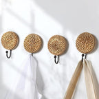 Colingmill 4 Pcs Boho Rattan Wall Towel Hooks Decorative Woven Hanging Holder - Image 3