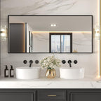 LOAAO 72"X32" Black Rectangle Bathroom Mirror Wall, Matte Black Aluminum Alloy by LOAAO