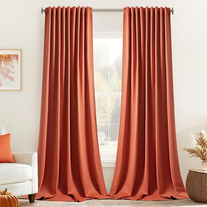 MIULEE Back Tab Burnt Orange Blackout Curtains 102 Inch Long 2 Panels Set by MIULEE
