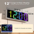 JALL 12'' Large Digital Wall Clock, Big LED Number Dispaly, RGB Colors - Image 2