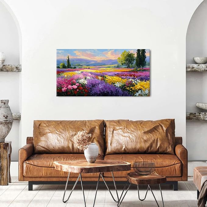 Abstract Colorful Flower Field Wall Art Vintage Wildflower Pictures Wall Decor - Image 4
