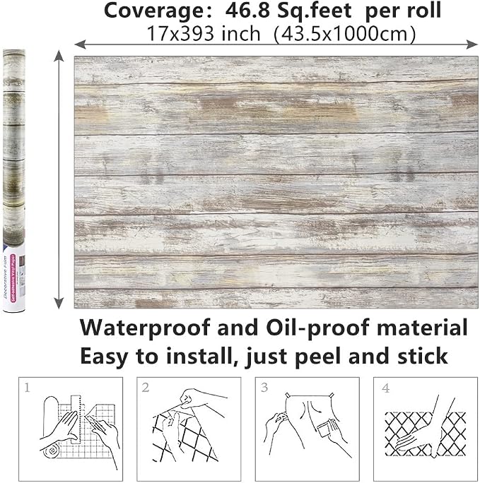 Arthome 17x393'' Gray Rustic Wood Contact Paper Peel and Stick Self-Adhesive - Image 7