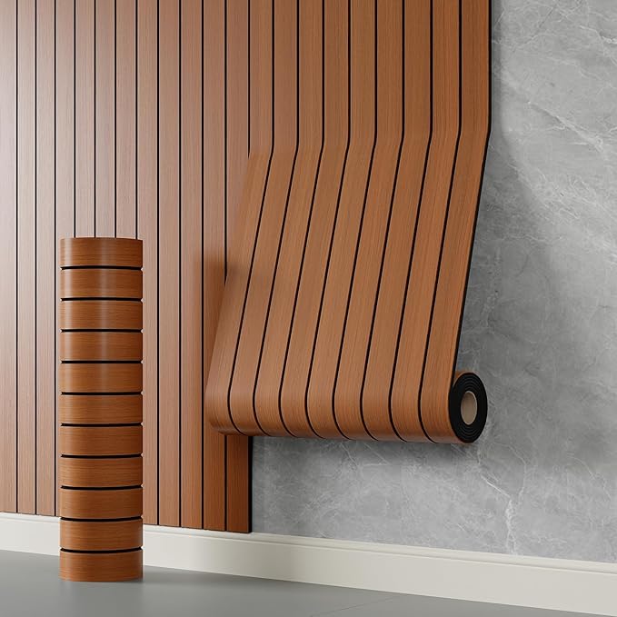 YLL YLL PVC Slat Wall Panel Peel and Stick 236"x 15.7" Faux Walnut Wood Grain by YLLYLL